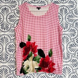 Talbots Gingham Rose Knit Thin Sweater Tank TINY FLAW